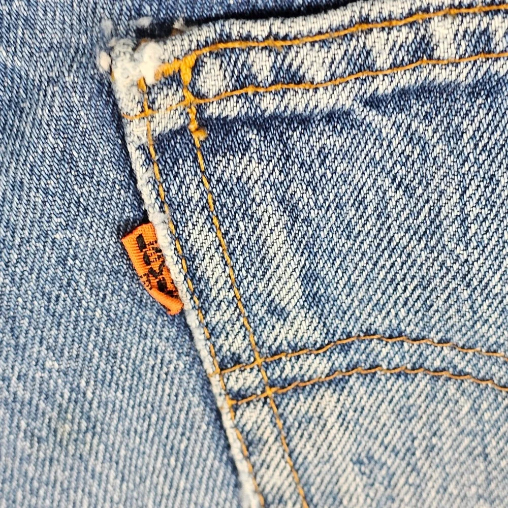 Levi's Shorts Women 30 Blue Vintage Petros Reworked Orange Tab Denim Cut Offs